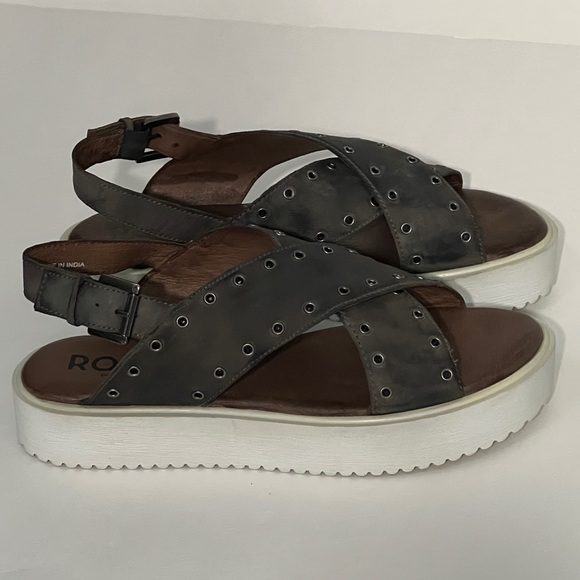Bed Stu Roan Hali Platform Sandals, size 8.5. Grey Leather heel strap grommets - Picture 2 of 16
